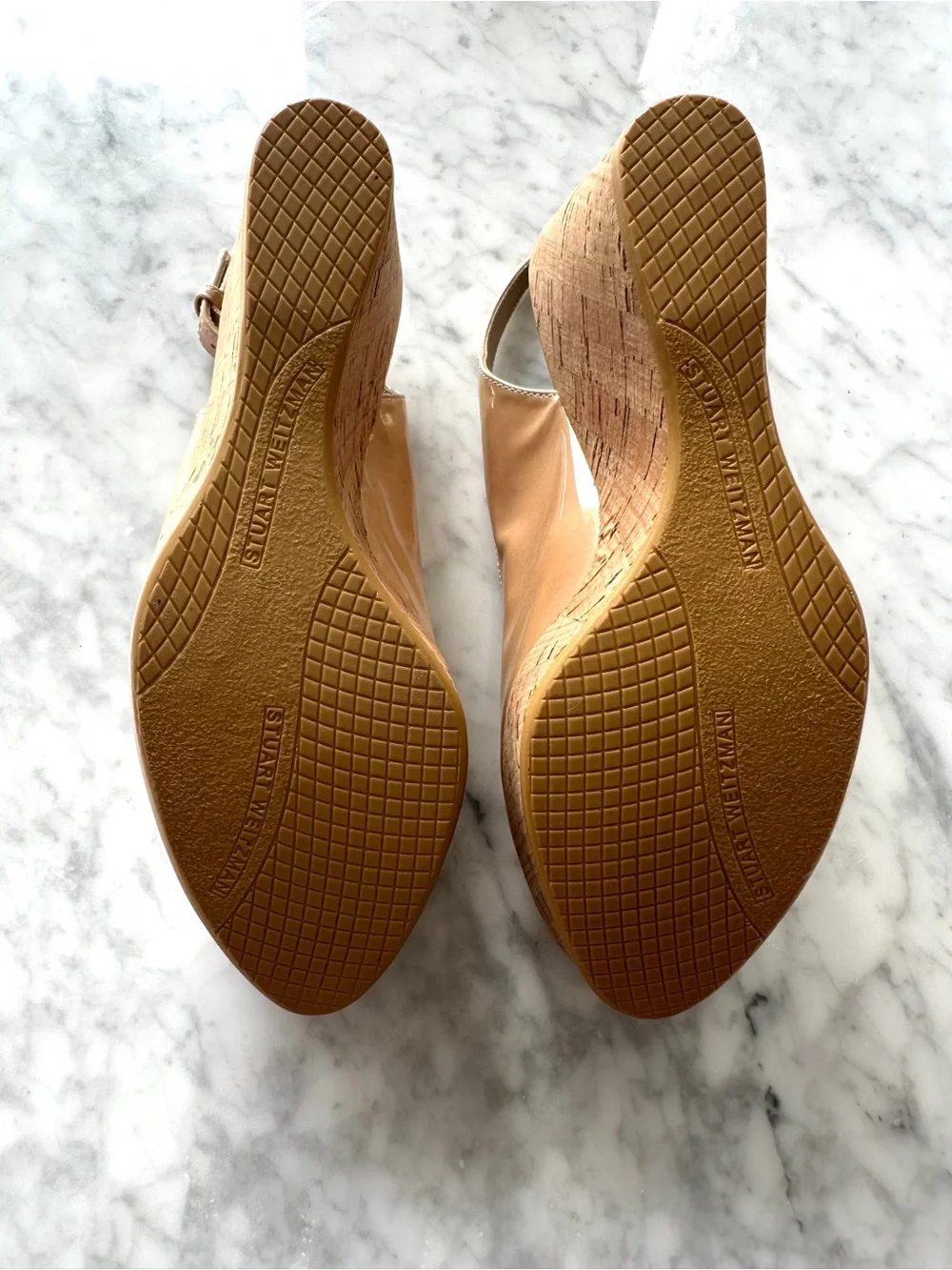Stuart Weitzman Iridescent Nude Patent Slingback Wedges - Picture 8 of 9